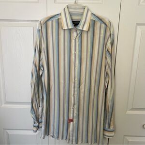 Men's Pronto Uomo Couture Striped Shirt - Blue, White, Tan
